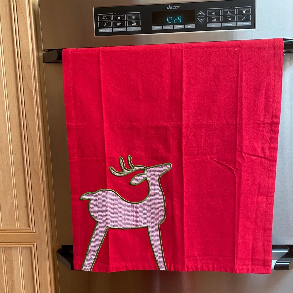 Crate and Barrel Herringbone Reindeer Dishtowel - Picture 2 of 3